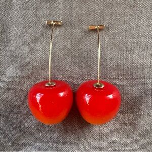 Red Cherry Dangle Earrings – Statement Fruit Jewelry
